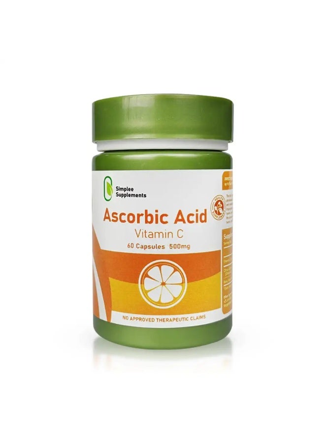 Ascorbic Acid Vitamin C 60 Capsules | 500 mg Per Capsule Daily Antioxidant Support